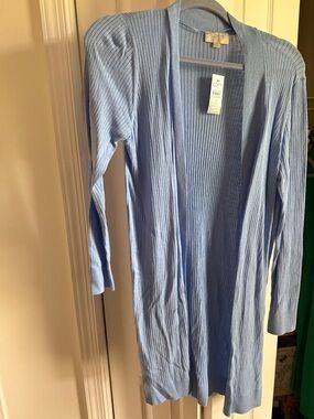 LOFT Sky Blue Ribbed Open-Front Longline Cardigan